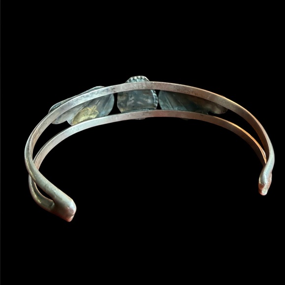 Vintage Sterling Silver Turquoise Cuff Bracelet Southwestern Feather Design - Picture 4 of 7